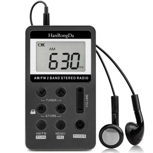 HRD-103 FM + AM Two Band Portable Radio with Lanyard & Headset(Black) - Radio Player by PMC Jewellery | Online Shopping South Africa | PMC Jewellery | Buy Now Pay Later Mobicred