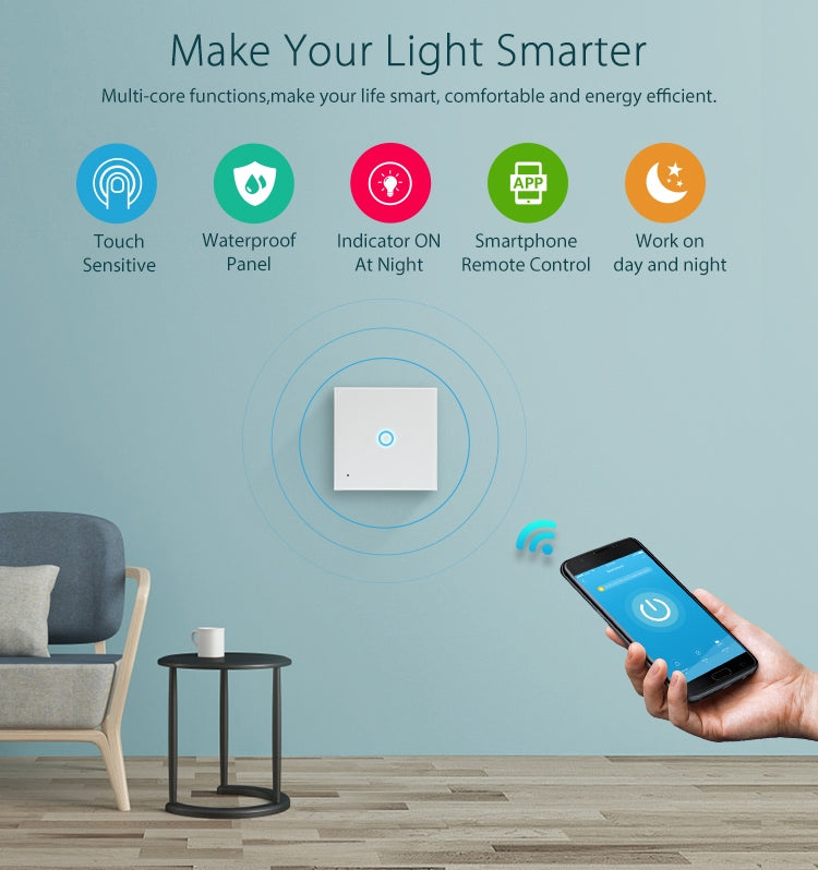 NEO NAS-SC01W Wireless WiFi EU Smart Light Control Switch 1Gang - Smart Switch by NEO | Online Shopping South Africa | PMC Jewellery | Buy Now Pay Later Mobicred