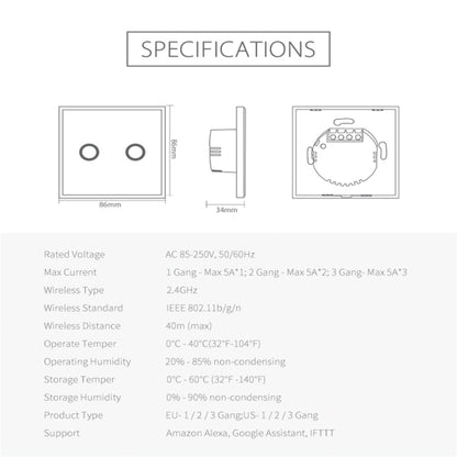 NEO NAS-SC02W Wireless WiFi EU Smart Light Control Switch 2Gang - Smart Switch by NEO | Online Shopping South Africa | PMC Jewellery | Buy Now Pay Later Mobicred