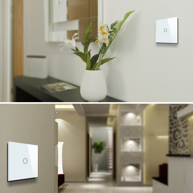 86mm 1 Gang Tempered Glass Panel Wall Switch Smart Home Light Touch Switch with RF433 Remote Controller, AC 110V-240V(White) - Smart Switch by PMC Jewellery | Online Shopping South Africa | PMC Jewellery | Buy Now Pay Later Mobicred