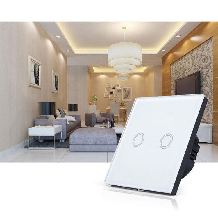 86mm 2 Gang Tempered Glass Panel Wall Switch Smart Home Light Touch Switch with RF433 Remote Controller, AC 110V-240V(Black) - Smart Switch by PMC Jewellery | Online Shopping South Africa | PMC Jewellery | Buy Now Pay Later Mobicred