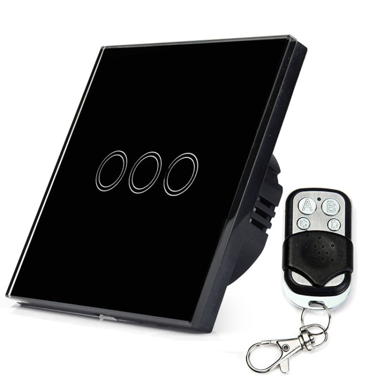 86mm 3 Gang Tempered Glass Panel Wall Switch Smart Home Light Touch Switch with RF433 Remote Controller, AC 110V-240V(Black) - Smart Switch by PMC Jewellery | Online Shopping South Africa | PMC Jewellery | Buy Now Pay Later Mobicred