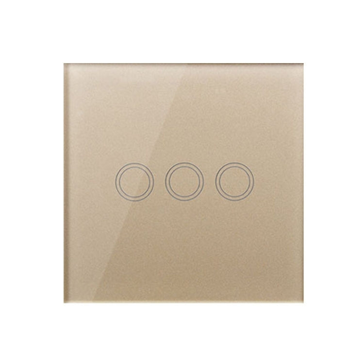 86mm 3 Gang Tempered Glass Panel Wall Switch Smart Home Light Touch Switch with RF433 Remote Controller, AC 110V-240V(Gold) - Smart Switch by PMC Jewellery | Online Shopping South Africa | PMC Jewellery | Buy Now Pay Later Mobicred