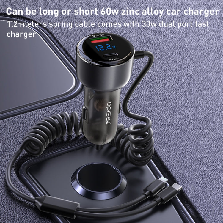 Yesido Y58 60W PD + QC3.0 Dual Port Car Fast Charger with USB-C / Type-C + 8 Pin Spring Cable - Car Charger by Yesido | Online Shopping South Africa | PMC Jewellery | Buy Now Pay Later Mobicred