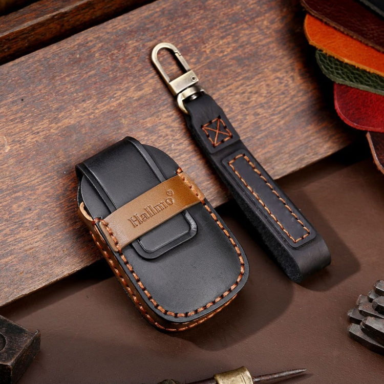For Chevrolet 3-button Hallmo Car Cowhide Leather Key Protective Cover Key Case(Black) - Car Key Cases by Hallmo | Online Shopping South Africa | PMC TechLife | Buy Now Pay Later Mobicred