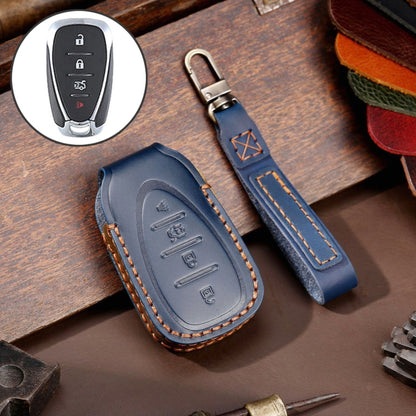 For Chevrolet 4-button Hallmo Car Cowhide Leather Key Protective Cover Key Case(Blue) - Car Key Cases by Hallmo | Online Shopping South Africa | PMC Jewellery | Buy Now Pay Later Mobicred