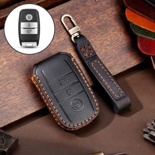 For Kia Sportage R / K5 / K4 / K2 / KX3 Hallmo A Style Car Cowhide Leather Key Protective Cover Key Case(Black) - Car Key Cases by Hallmo | Online Shopping South Africa | PMC Jewellery | Buy Now Pay Later Mobicred
