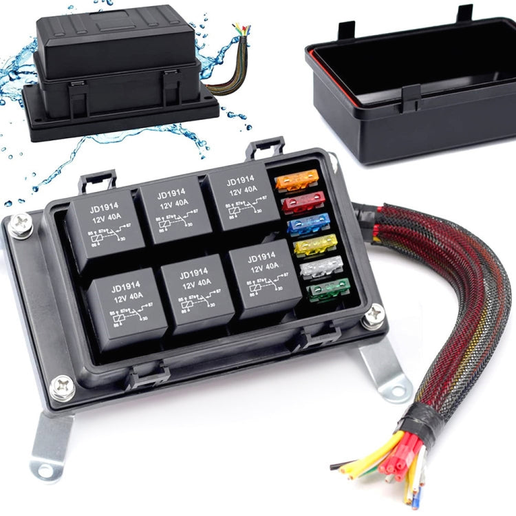 12V 5 Pin Car 6 Slots IP66 Waterproof Relay Fuse Box with Cable - Fuse by PMC TechLife | Online Shopping South Africa | PMC TechLife | Buy Now Pay Later Mobicred