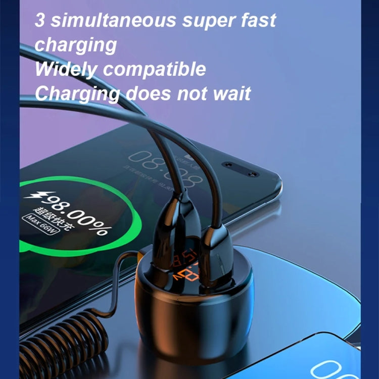 Ozio HX06 151W Type-C + USB Dual Port Car Charger with 3 in 1 Spring Data Cable - Car Charger by ozio | Online Shopping South Africa | PMC TechLife | Buy Now Pay Later Mobicred