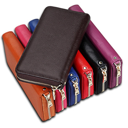 Genuine Cowhide Leather Litchi Texture Zipper Long Style Card Holder Wallet RFID Blocking Coin Purse Card Bag Protect Case with Hand Strap for Women, Size: 20*10.5*3cm(Purple) - Antimagnetic RFID Package by PMC Jewellery | Online Shopping South Africa | PMC Jewellery | Buy Now Pay Later Mobicred