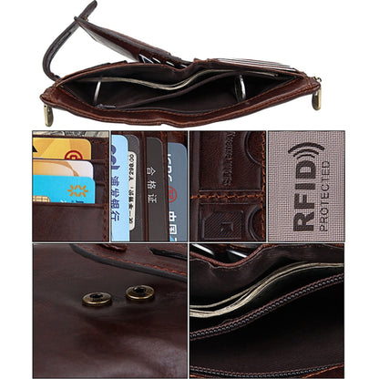 Genuine Cowhide Leather Crazy Horse Texture Zipper 3-folding Card Holder Wallet RFID Blocking Coin Purse Card Bag Protect Case for Men, Size: 12*9.5*3.5cm(Coffee) - Antimagnetic RFID Package by PMC Jewellery | Online Shopping South Africa | PMC Jewellery | Buy Now Pay Later Mobicred