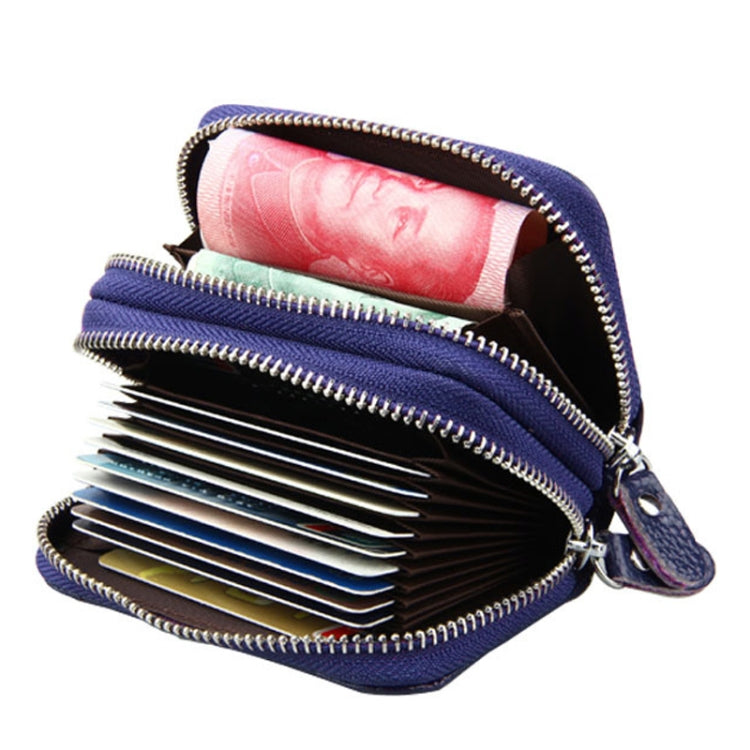 Genuine Leather Dual Layer Zipper Card Holder Wallet RFID Blocking Purse, Size: 10.5x7.0x4.0cm(Dark Blue) - free shipping - PMC Jewellery - Order now!