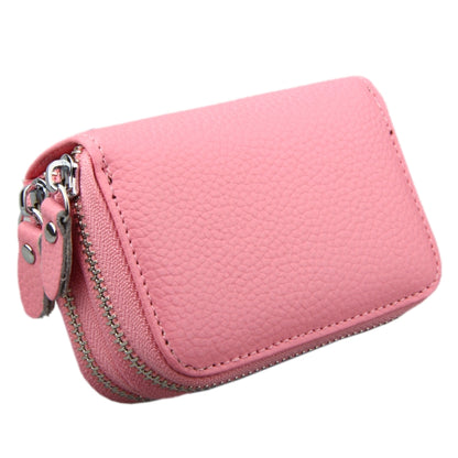 Genuine Leather Dual Layer Zipper Card Holder Wallet RFID Blocking Purse, Size: 10.5x7.0x4.0cm(Pink) - Antimagnetic RFID Package by PMC Jewellery | Online Shopping South Africa | PMC Jewellery | Buy Now Pay Later Mobicred