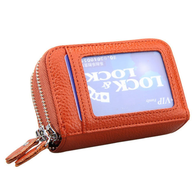 Genuine Leather Dual Layer Zipper Card Holder Wallet RFID Blocking Purse, Size: 10.5x7.0x4.0cm(Brown) - Antimagnetic RFID Package by PMC Jewellery | Online Shopping South Africa | PMC Jewellery | Buy Now Pay Later Mobicred