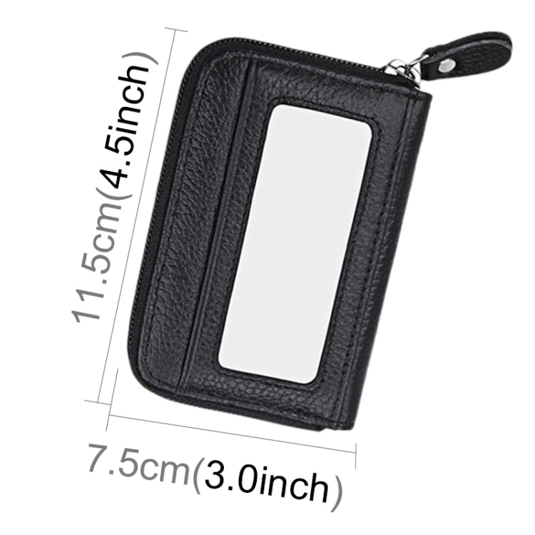 Genuine Cowhide Leather Solid Color Zipper Horizontal Card Holder Wallet RFID Blocking Card Bag Protect Case with 12 Card Slots, Size: 11.5*7.5cm(Black) - Antimagnetic RFID Package by PMC Jewellery | Online Shopping South Africa | PMC Jewellery | Buy Now Pay Later Mobicred