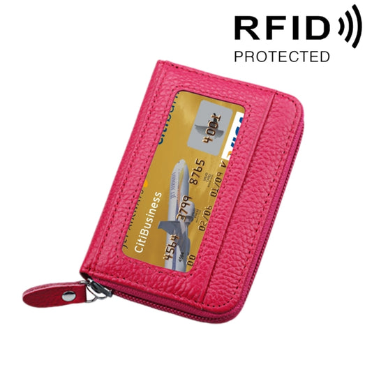 Genuine Cowhide Leather Solid Color Zipper Horizontal Card Holder Wallet RFID Blocking Card Bag Protect Case with 12 Card Slots, Size: 11.5*7.5cm(Magenta) - Antimagnetic RFID Package by PMC Jewellery | Online Shopping South Africa | PMC Jewellery | Buy Now Pay Later Mobicred