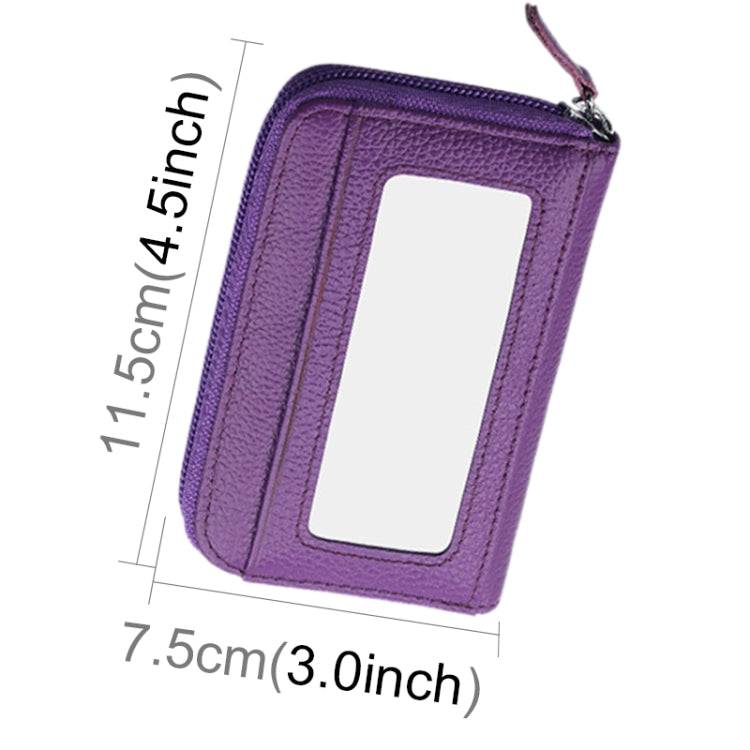 Genuine Cowhide Leather Solid Color Zipper Horizontal Card Holder Wallet RFID Blocking Card Bag Protect Case with 12 Card Slots, Size: 11.5*7.5cm(Purple) - Antimagnetic RFID Package by PMC Jewellery | Online Shopping South Africa | PMC Jewellery | Buy Now Pay Later Mobicred