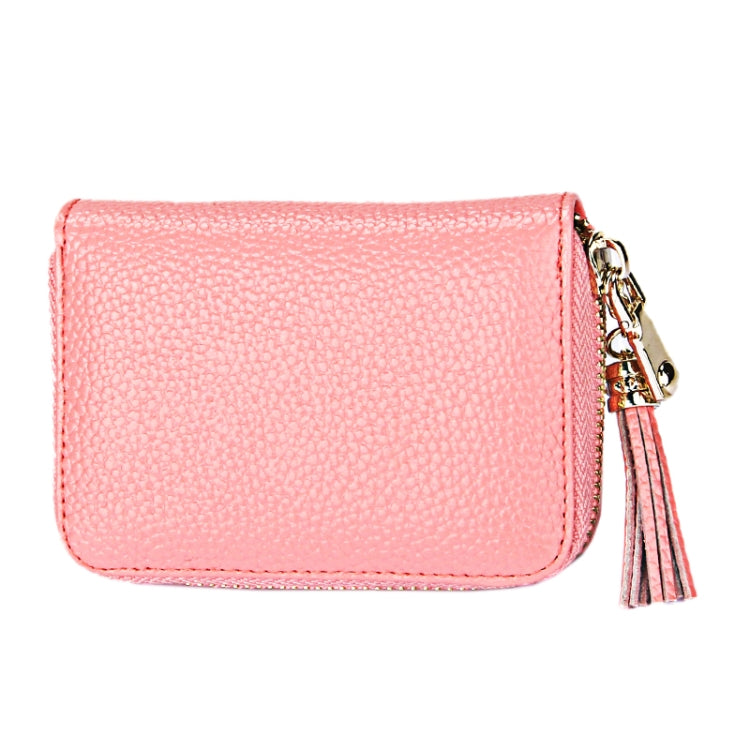 Genuine Cowhide Leather Solid Color Zipper Card Holder Wallet RFID Blocking Card Bag Protect Case Coin Purse with Tassel Pendant & 15 Card Slots for Women, Size: 11.1*7.6*3.5cm(Pink) - Antimagnetic RFID Package by PMC Jewellery | Online Shopping South Africa | PMC Jewellery | Buy Now Pay Later Mobicred