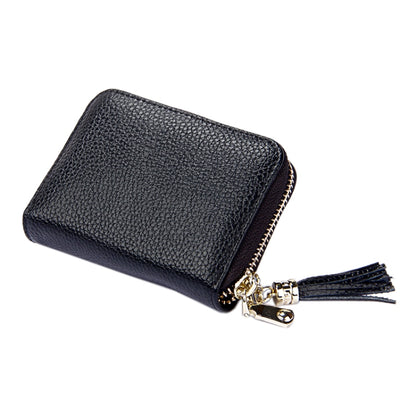 Genuine Cowhide Leather Solid Color Zipper Card Holder Wallet RFID Blocking Card Bag Protect Case Coin Purse with Tassel Pendant & 15 Card Slots for Women, Size: 11.1*7.6*3.5cm(Blue) - Antimagnetic RFID Package by PMC Jewellery | Online Shopping South Africa | PMC Jewellery | Buy Now Pay Later Mobicred