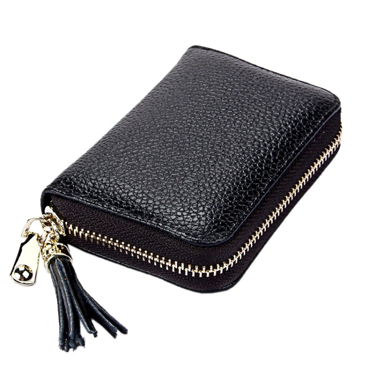 Genuine Cowhide Leather Solid Color Zipper Card Holder Wallet RFID Blocking Card Bag Protect Case Coin Purse with Tassel Pendant & 15 Card Slots for Women, Size: 11.1*7.6*3.5cm(Purple) - Antimagnetic RFID Package by PMC Jewellery | Online Shopping South Africa | PMC Jewellery | Buy Now Pay Later Mobicred