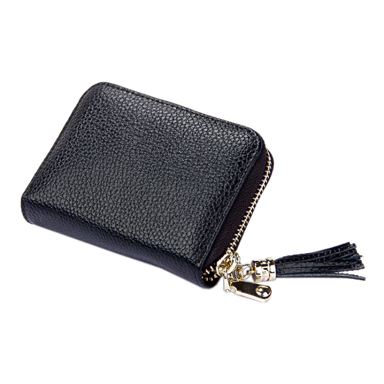 Genuine Cowhide Leather Solid Color Zipper Card Holder Wallet RFID Blocking Card Bag Protect Case Coin Purse with Tassel Pendant & 15 Card Slots for Women, Size: 11.1*7.6*3.5cm(Purple) - Antimagnetic RFID Package by PMC Jewellery | Online Shopping South Africa | PMC Jewellery | Buy Now Pay Later Mobicred