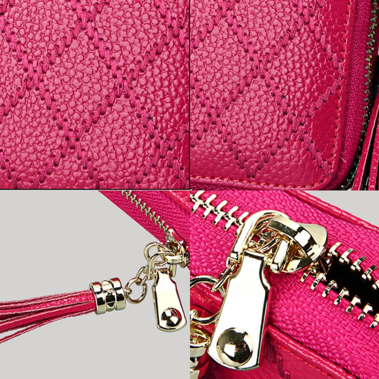 Genuine Cowhide Leather Grid Texture Zipper Card Holder Wallet RFID Blocking Card Bag Protect Case Coin Purse with Tassel Pendant & 15 Card Slots for Women, Size: 11.1*7.9*3.5cm(Pink) - Antimagnetic RFID Package by PMC Jewellery | Online Shopping South Africa | PMC Jewellery | Buy Now Pay Later Mobicred