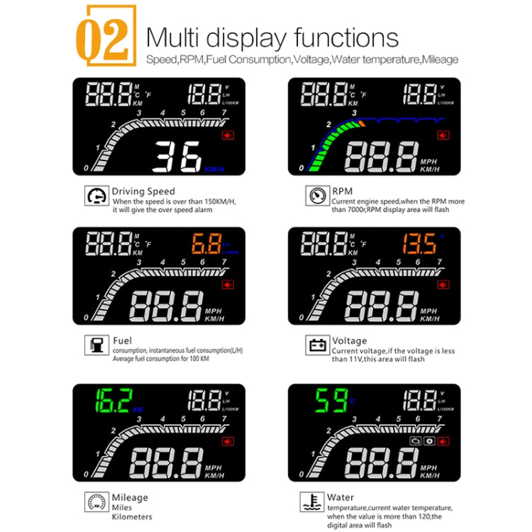 T100 OBD2 4 inch Vehicle-mounted Head Up Display Security System, Support Car Speed / Engine Revolving Speed Display / Instantaneous Fuel Consumption / Detection and Elimination Fault Code - Head Up Display System by PMC Jewellery | Online Shopping South Africa | PMC Jewellery | Buy Now Pay Later Mobicred