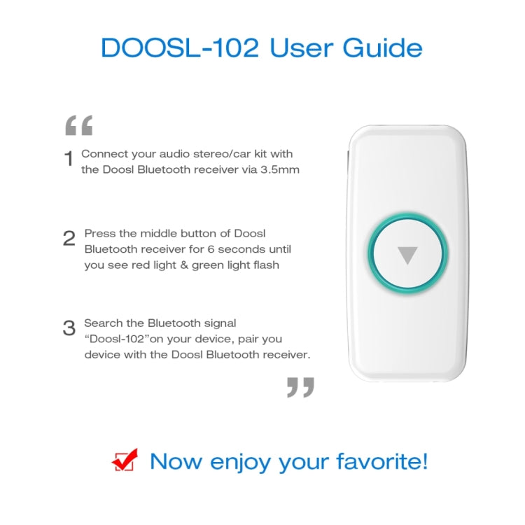 Doosl DSER102 Mini Car Bluetooth Wireless Music Receiver with 3.5mm Stereo Input Jack(White) - Bluetooth Adapters by PMC TechLife | Online Shopping South Africa | PMC TechLife | Buy Now Pay Later Mobicred