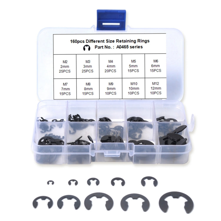 160 PCS Car E Shape Circlip Snap Ring Assortment Retaining Rings - Engine Fittings by PMC TechLife | Online Shopping South Africa | PMC TechLife | Buy Now Pay Later Mobicred