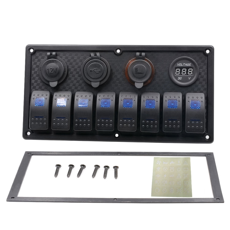 5Pin Multi-function Combination Switch Panel Voltmeter + Cigarette Lighter + Double Lights 8 Way Switches + Dual USB Charger + Cigarette Lighter Socketfor Car RV Marine Boat - Car Switches by PMC Jewellery | Online Shopping South Africa | PMC Jewellery