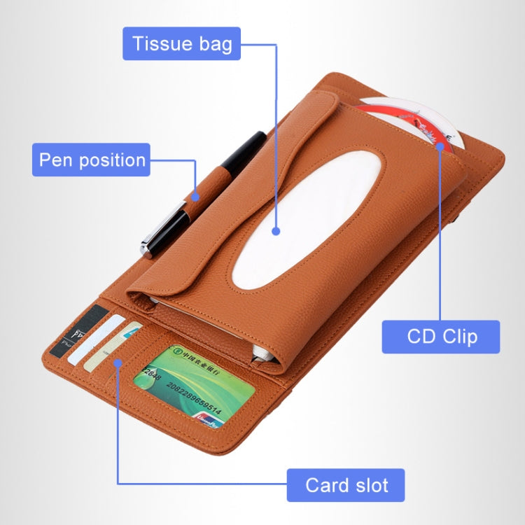 DERANFU 3 In 1 Lichee Texture Multi-function Car Hang Type Leather Towel Box with Card Slot & CD Slot(Dark Brown) - Tissue Boxes by PMC Jewellery | Online Shopping South Africa | PMC Jewellery | Buy Now Pay Later Mobicred