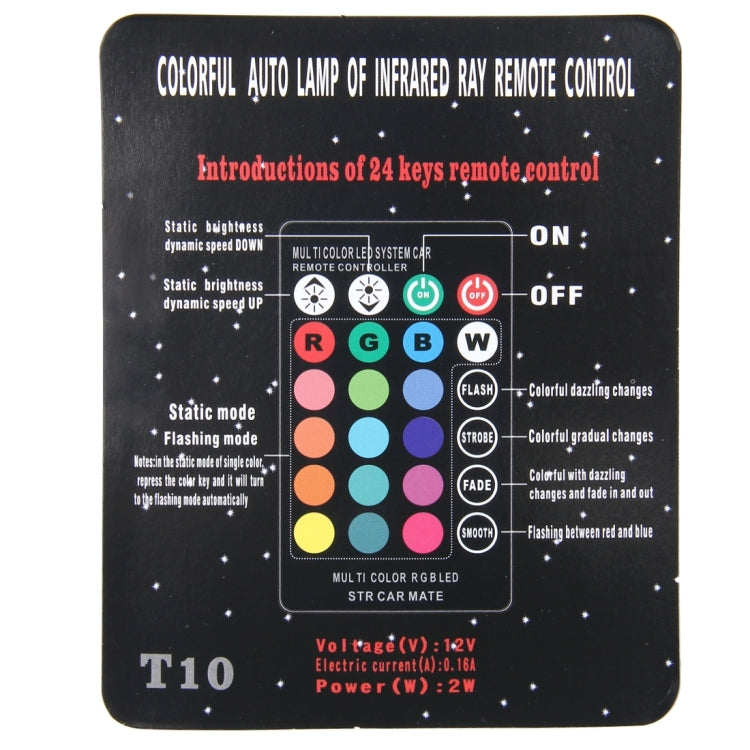 2 PCS T10 2W Auto Flash Strobe Fade Smooth Remote Controlled Colorful LED Clearance Decorative Light, DC 12V - Clearance Lights by PMC TechLife | Online Shopping South Africa | PMC TechLife | Buy Now Pay Later Mobicred