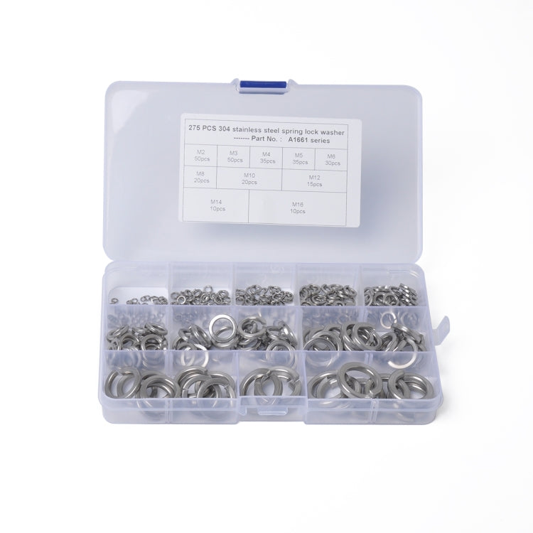 275 PCS Stainless Steel Spring Lock Washer Assorted Kit M2-M16 for Car / Boat / Home Appliance - Nuts & Bolts by PMC Jewellery | Online Shopping South Africa | PMC Jewellery