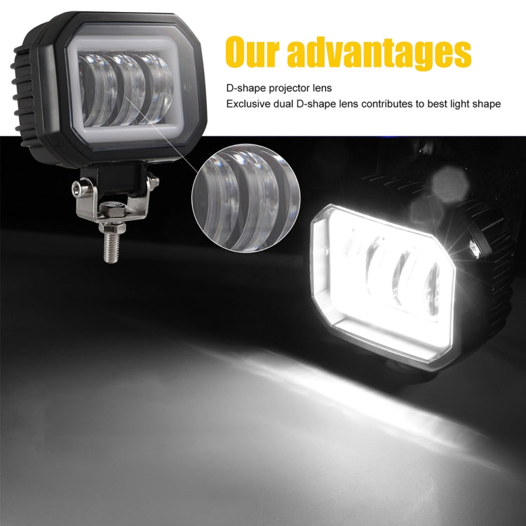 2 PCS Car 4 inch Square Spotlight Work Light with Angel Eyes (White Light) - Work Lights by PMC Jewellery | Online Shopping South Africa | PMC Jewellery | Buy Now Pay Later Mobicred