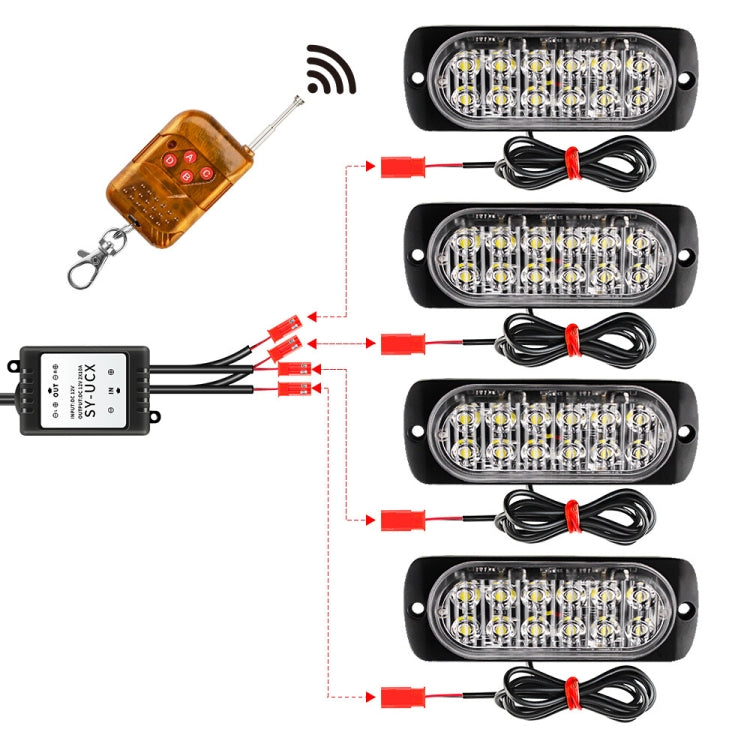 DC12V-24V / 18W 4 in 1 Front Grille Emergency Strobe Flash Warning Light Pickup 12LEDs Side Light Wireless Control 16 Modes (Red Light) - Warning Lights by PMC TechLife | Online Shopping South Africa | PMC TechLife | Buy Now Pay Later Mobicred
