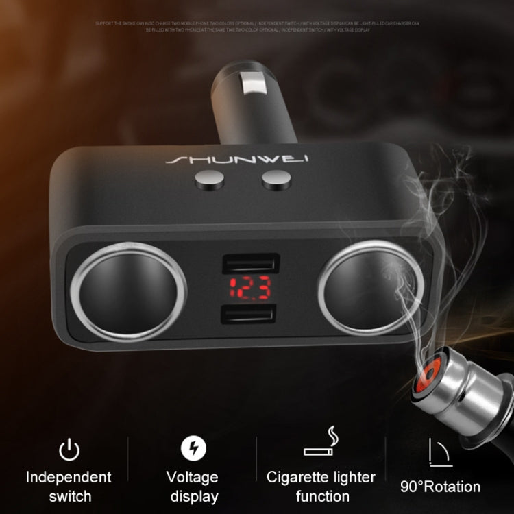 SHUNWEI SD-1925 120W 3A Car 2 in 1 Dual USB Charger 90 Degree Free Rotation Cigarette Lighter(Grey) - Cigar Socket by SHUNWEI | Online Shopping South Africa | PMC Jewellery | Buy Now Pay Later Mobicred