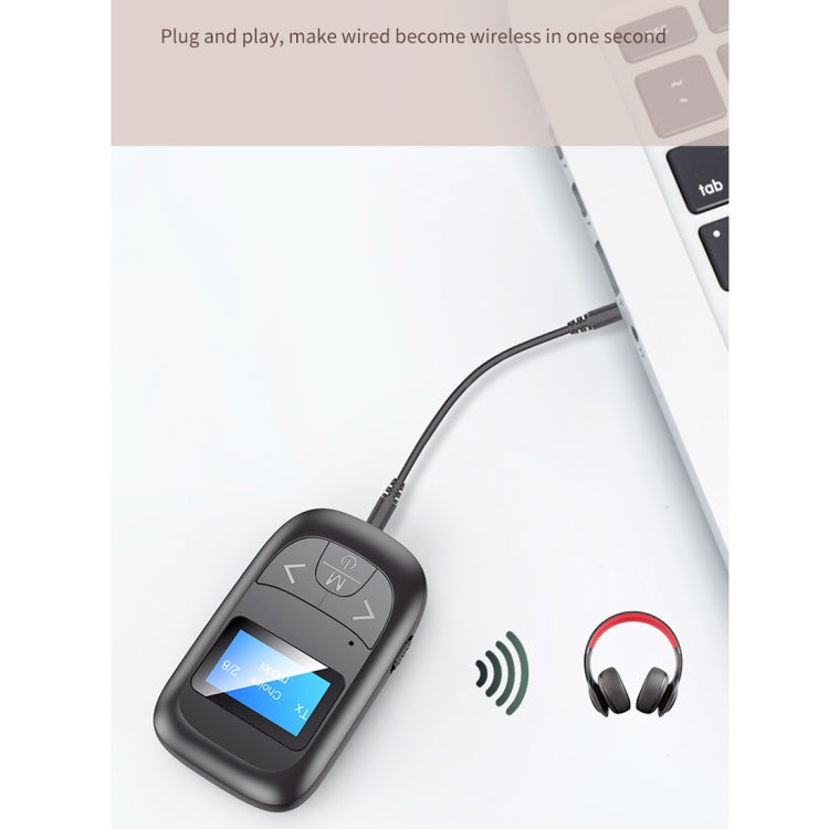 T-14 Bluetooth 5.0 2 In 1 LCD Digital Display Bluetooth Adapter Receiver Transmitter(Black) - Bluetooth Adapters by PMC TechLife | Online Shopping South Africa | PMC TechLife | Buy Now Pay Later Mobicred