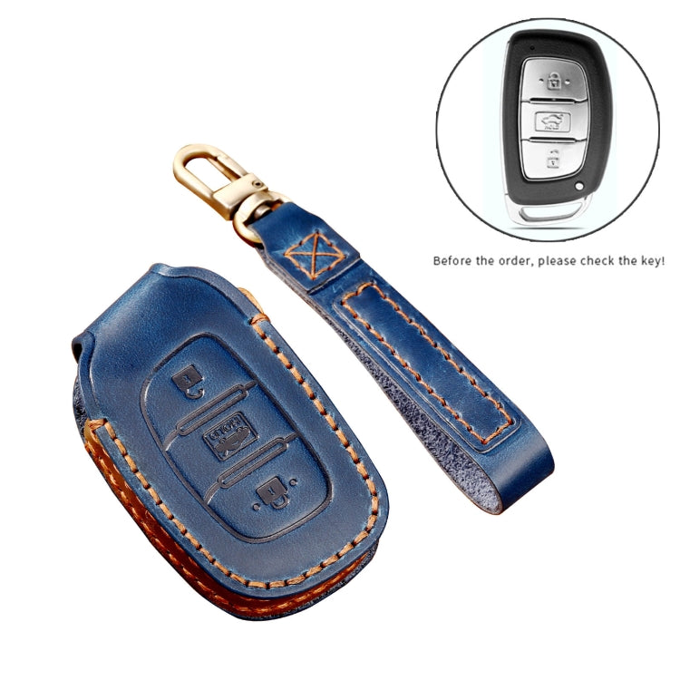 Hallmo Car Cowhide Leather Key Protective Cover Key Case for Hyundai IX35 A Style(Black) - Car Key Cases by Hallmo | Online Shopping South Africa | PMC TechLife | Buy Now Pay Later Mobicred