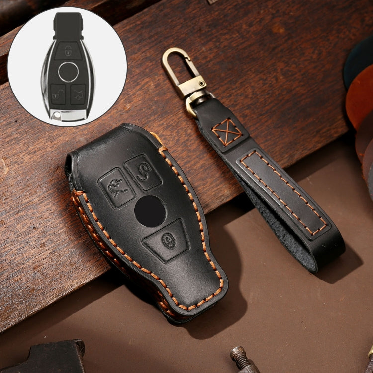 Hallmo Car Cowhide Leather Key Protective Cover Key Case for Old Mercedes-Benz E300L(Black) - free shipping - PMC TechLife - Order now!