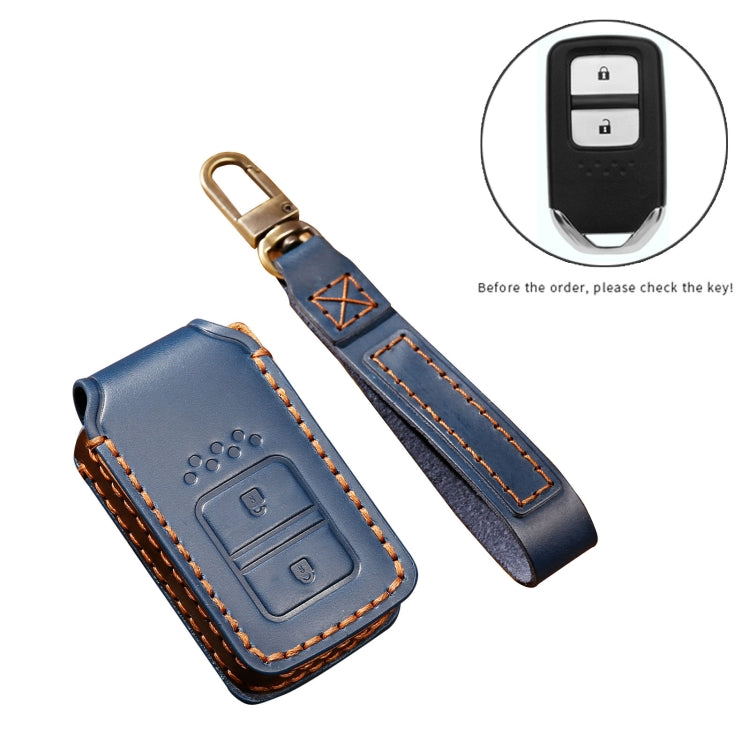 Hallmo Car Cowhide Leather Key Protective Cover Key Case for Honda 2-button(Black) - Car Key Cases by Hallmo | Online Shopping South Africa | PMC Jewellery | Buy Now Pay Later Mobicred