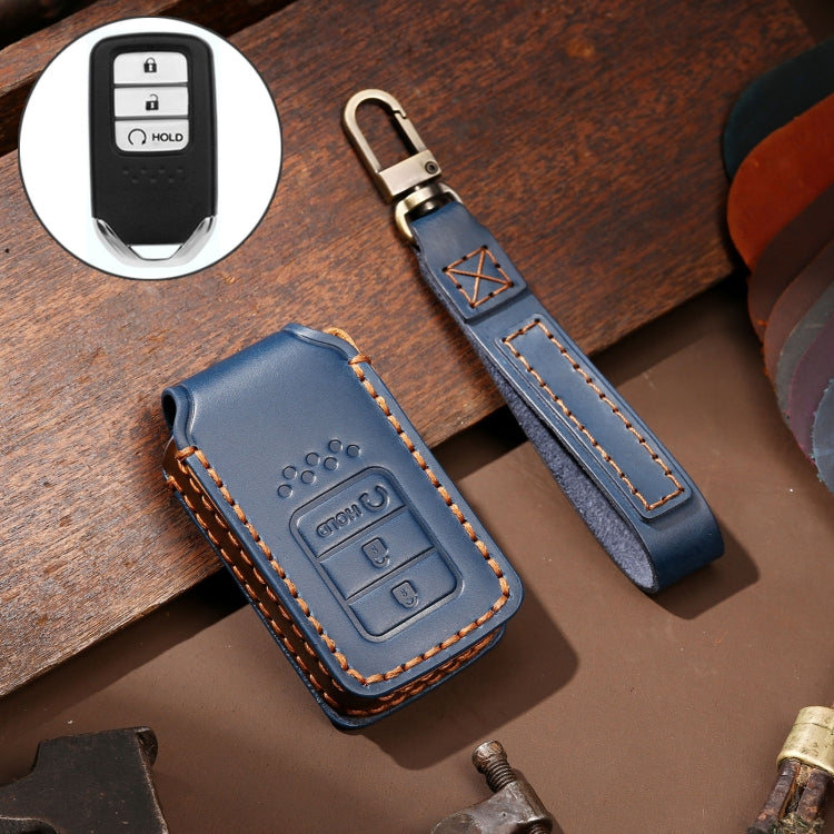 Hallmo Car Cowhide Leather Key Protective Cover Key Case for Honda Civic / Accord 3-button Start(Blue) - free shipping - PMC TechLife - Order now!