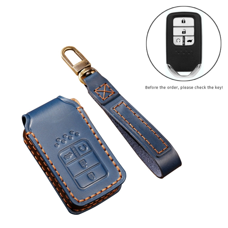 Hallmo Car Cowhide Leather Key Protective Cover Key Case for Honda 4-button(Brown) - Car Key Cases by Hallmo | Online Shopping South Africa | PMC Jewellery | Buy Now Pay Later Mobicred