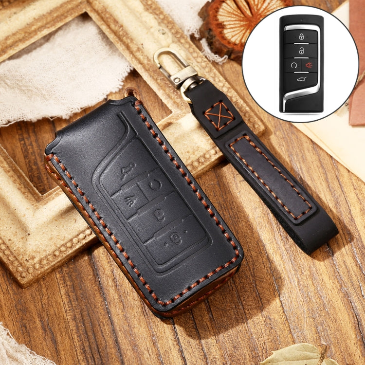 Hallmo Car Cowhide Leather Key Protective Cover Key Case for Trumpchi GS4 2021 B Style(Black) - Car Key Cases by Hallmo | Online Shopping South Africa | PMC Jewellery | Buy Now Pay Later Mobicred