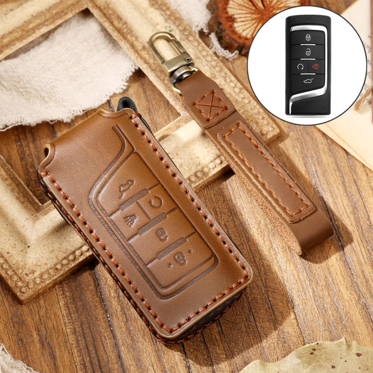 Hallmo Car Cowhide Leather Key Protective Cover Key Case for Trumpchi GS4 2021 B Style(Brown) - Car Key Cases by Hallmo | Online Shopping South Africa | PMC Jewellery | Buy Now Pay Later Mobicred