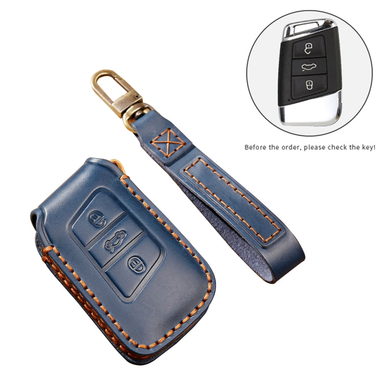 Hallmo Car Cowhide Leather Key Protective Cover Key Case for Volkswagen Lavida A Style(Blue) - Car Key Cases by Hallmo | Online Shopping South Africa | PMC Jewellery | Buy Now Pay Later Mobicred