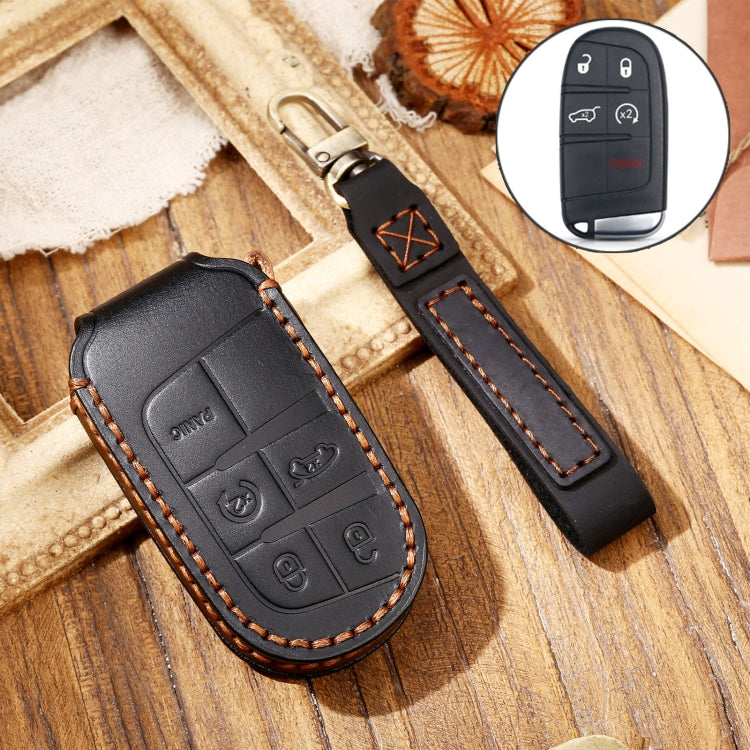 Hallmo Car Cowhide Leather Key Protective Cover Key Case for Jeep Compass(Black) - Car Key Cases by Hallmo | Online Shopping South Africa | PMC Jewellery | Buy Now Pay Later Mobicred