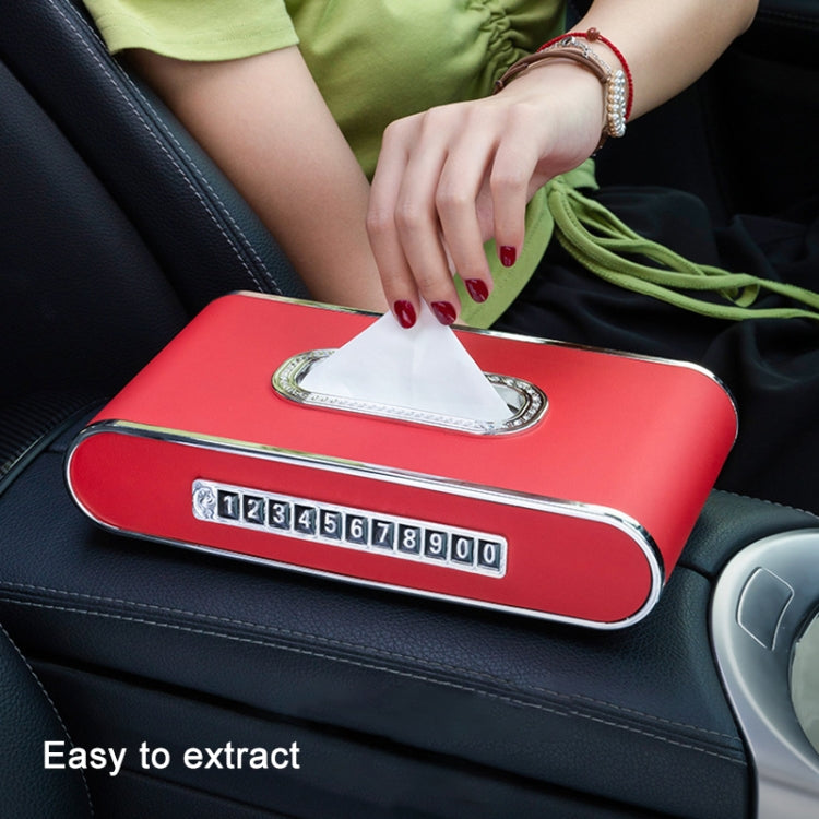 Car Dashboard Diamond Paper Towel Box with Temporary Parking Phone Number Card & Phone Holder(Red) - Tissue Boxes by PMC Jewellery | Online Shopping South Africa | PMC Jewellery | Buy Now Pay Later Mobicred