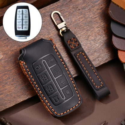 Hallmo Car Cowhide Leather Key Protective Cover Key Case for Hyundai Rohens Genesis 8-button(Black) - Car Key Cases by Hallmo | Online Shopping South Africa | PMC Jewellery | Buy Now Pay Later Mobicred