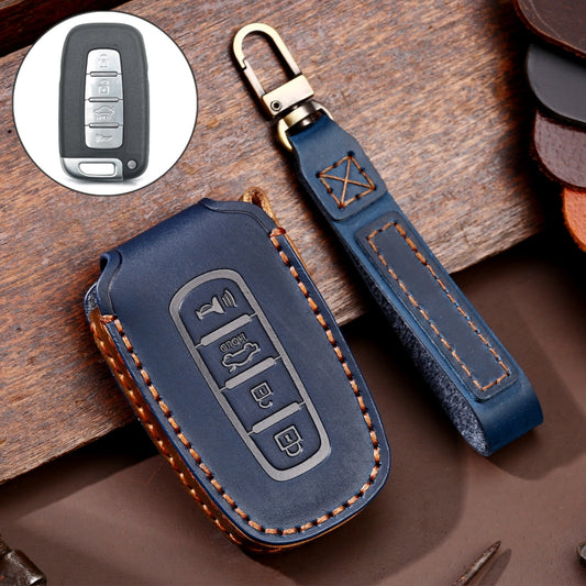 Hallmo Car Cowhide Leather Key Protective Cover Key Case for KIA K2 / K3 / K5 4-button(Blue) - Car Key Cases by Hallmo | Online Shopping South Africa | PMC Jewellery | Buy Now Pay Later Mobicred