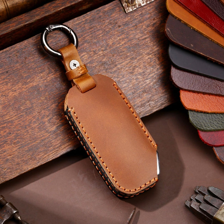 Hallmo Car Cowhide Leather Key Protective Cover for KIA(Brown) - Car Key Cases by Hallmo | Online Shopping South Africa | PMC Jewellery | Buy Now Pay Later Mobicred
